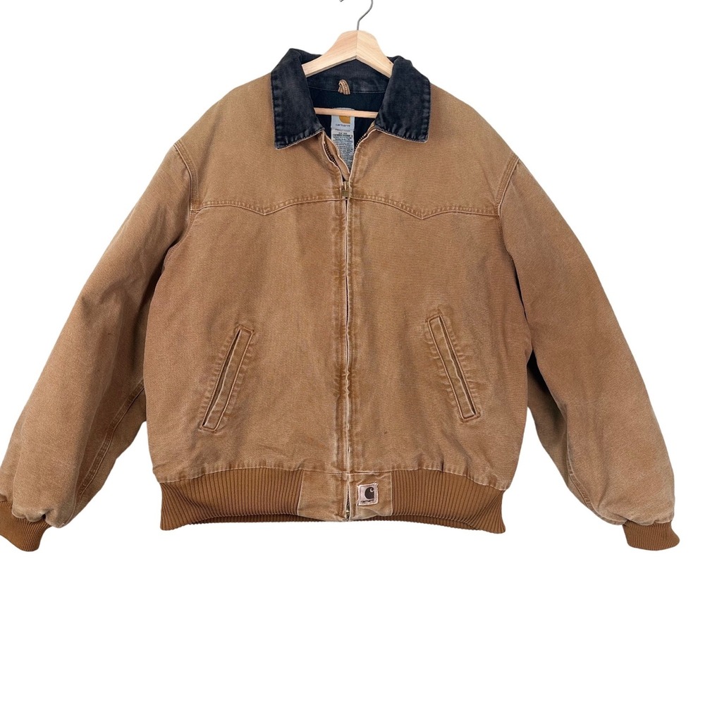 VTG Carhartt J14‎ Santa Fe Brown Duck Canvas Work Jacket 2XL Regular Quilted Zip